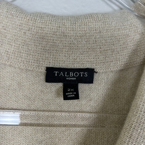 Talbots plus size 2X mock neck pullover sweater cashmere blend beige metallic - Picture 10 of 11